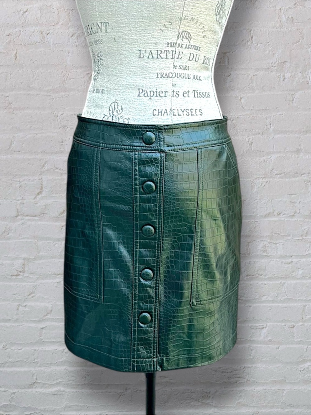 NWT Catherine Malandrino Evergreen Croc Faux Leather Mini Skirt Size 10